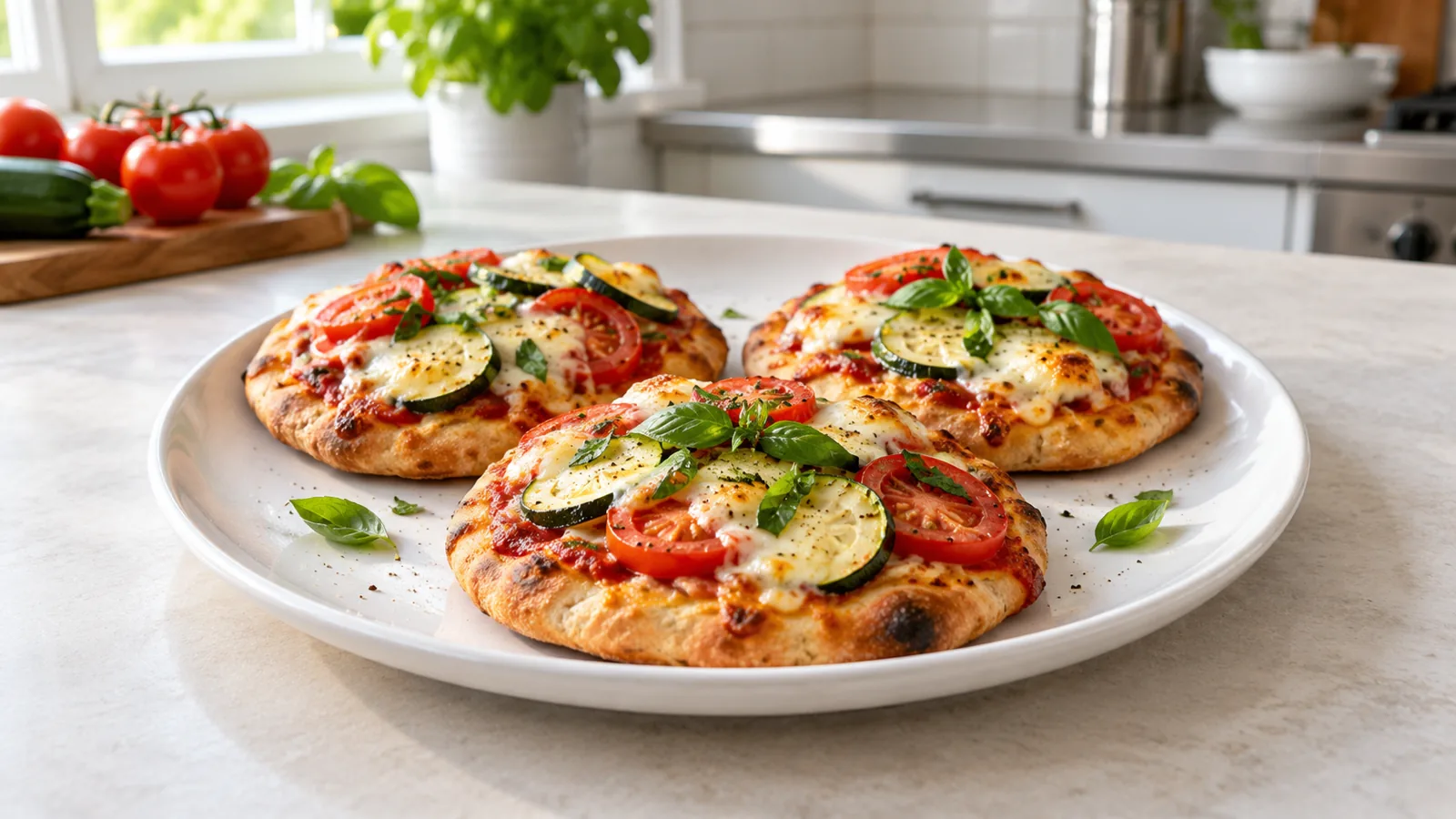 Garden Tomato & Zucchini Pizzette &mdash; cooked in Food Explorers