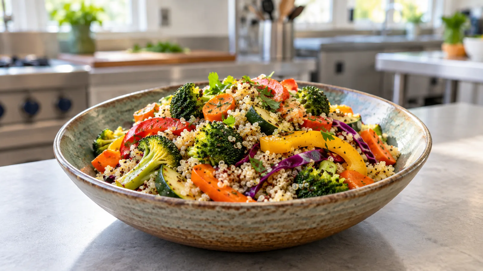 Quinoa & Rainbow Vegetables &mdash; cooked in Food Explorers